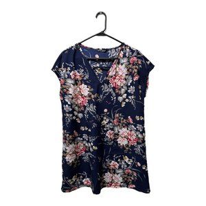 Shein Navy Blue Keyhole Neck Floral Dress, XS, Pre-owned